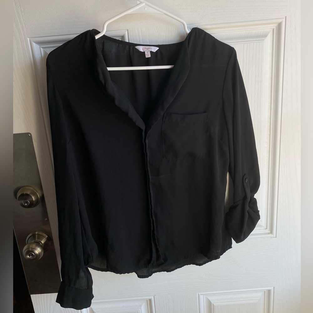 Black sheer long sleeve blouse By Candies